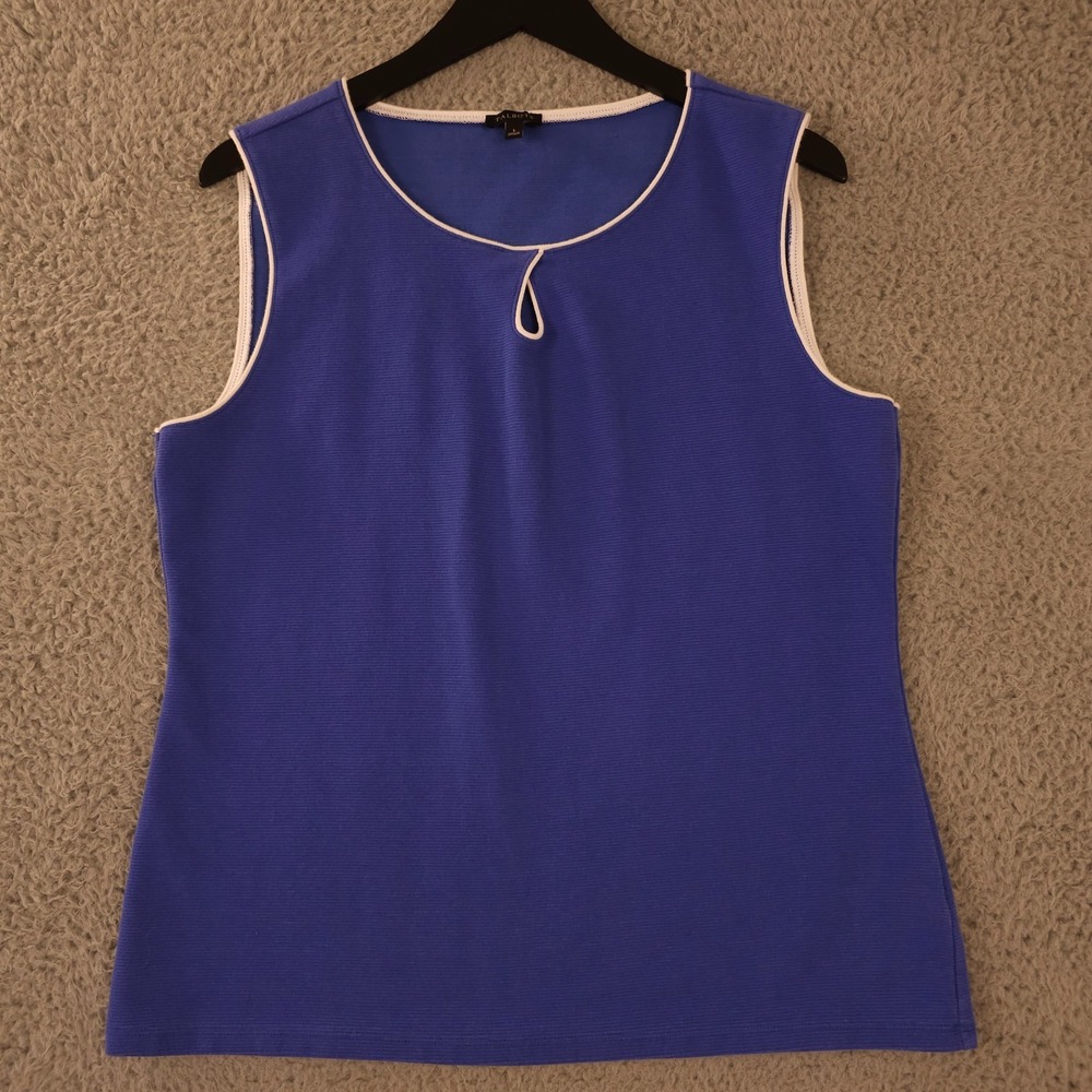 Talbots Sweater Womens Large Blue Sleeveless Keyhole Neck Stretch Knit Preppy‎